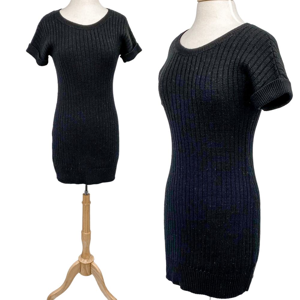 Banana Republic Wool Blend Knit Mini Sweater Dress Scoop Neck Black Womens Small